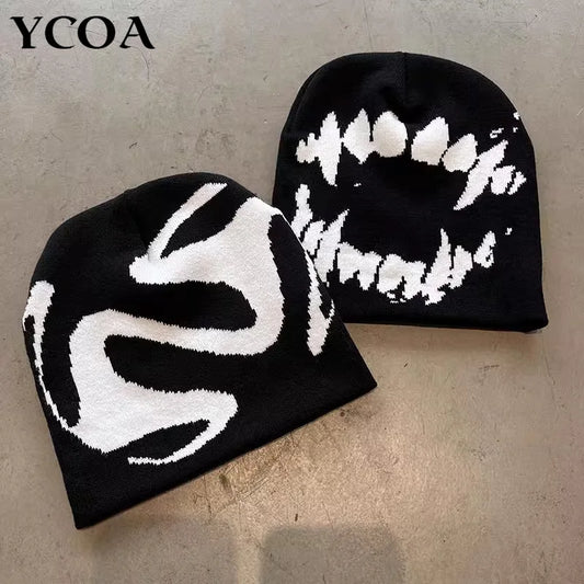 Hat Knitting Beanies Goth Tooth Caps Y2k Streetwear Winter